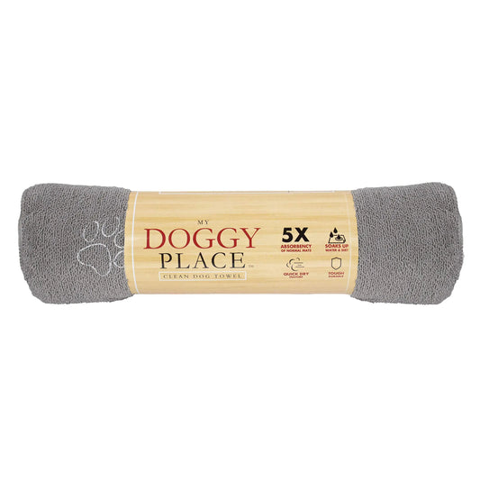 My Doggy Place - Super Absorbent Microfiber Towel - Dog Bathing Supplies - Microfiber Drying Towel - Washer Safe - Ash with Paw Print - 45 x 28 in - 1 Piece