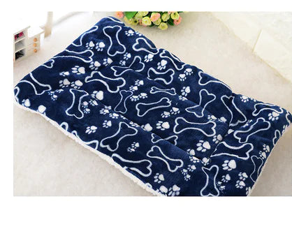 Dog Bed, Coral Fleece Mat, Blue Bone, Brown Fishbone
