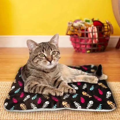 Dog Bed, Coral Fleece Mat, Blue Bone, Brown Fishbone